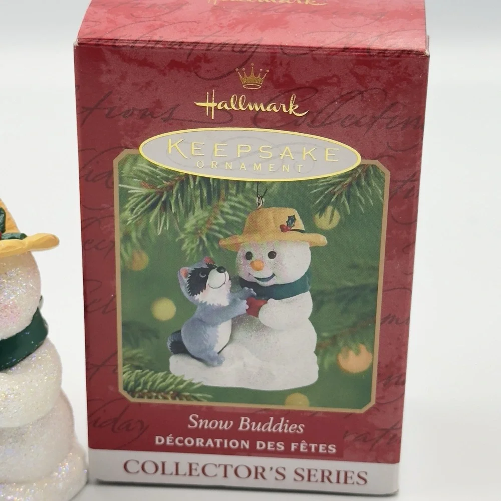 Hallmark Keepsake Snow Buddies Ornament 2001 Snowman & Raccoon Vintage Christmas